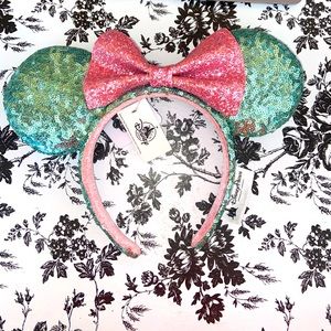 Teal and pink mini mouse ears